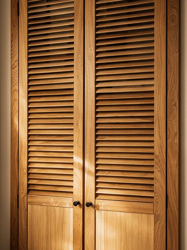Placard de chambre avec portes à persiennes en chêne massif.